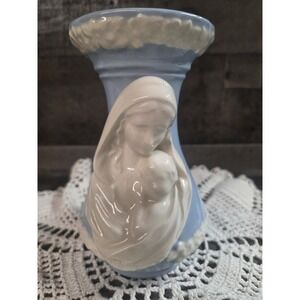 Samyro Japan Vintage Virgin Mary Ceramic Vase Blue/white